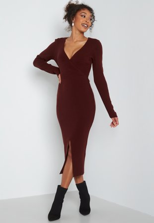 BUBBLEROOM Lima knitted wrap dress Brown Klær