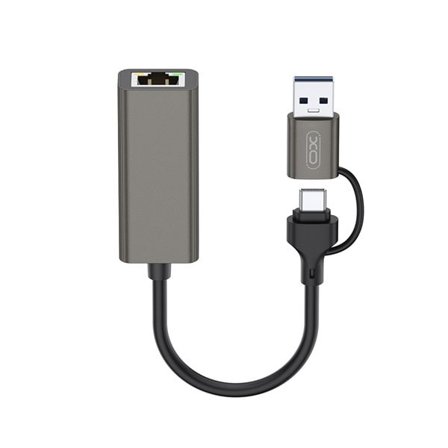 XO Nettverksadapter HUB018 med USB og USB-C - RJ45