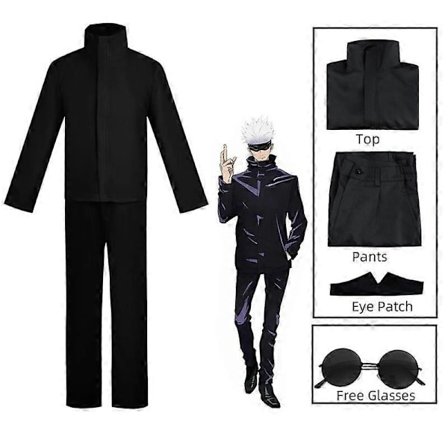 Anime Jujutsu Kaisen Gojo Satoru Cosplay Kostume Øjenklap Paryk Briller Kostume Halloween Kostumer til Mænd - Perfekt Kostume Kun S-max