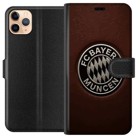 Kompatibel Tegnebogsetui til Apple iPhone 11 Pro Max FC Bayern München emblem på brun læderbaggrund klassisk fodboldmotiv perfekt til fans af tysk fod