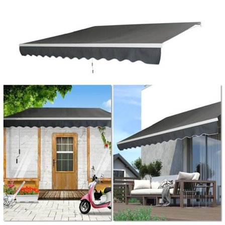 YUENFONG Markis Markis Balkong Markis Manual Infällbar med vev UV-beständig, 250 x 200 cm, mörkgrå