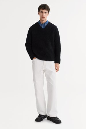 Soft Goat - Men's Brushed V-neck - Men cashmere sweater - XL - Black