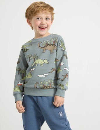 Lindex Sweater Dino Aop - Green - 92