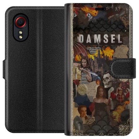 Kompatibelt Plånboksfodral till Samsung Samsung Galaxy Xcover 5 damsel-inspirerat fantasycollage med drakar, slott, eld, rustningar och stark kvinnli