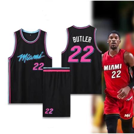 Basketballtrøjer Sportstøj Jimmy Butler Miami Heat nr. 22 Basketballtrøjer Voksne børn City Edition Black children 30(155-160cm)