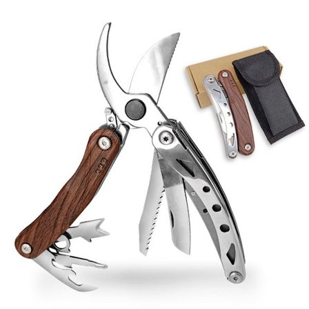 Puutarhasakset - 7-in-1 ruostumattomasta teräksestä valmistetut oksasakset - Bonsai-työkalut turvalukolla - Kokoontaitettavat sakset pullonavaajalla