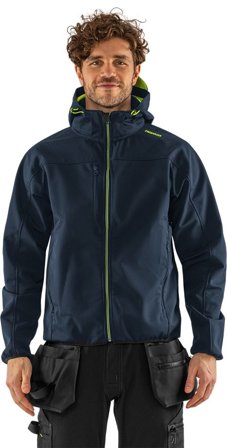 Fristads Herr Softshell-jacka med huva 4655 GBF, Mörk marinblå/Neongul
