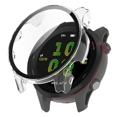 Fuldt beskyttende hard PC-urkasse til Garmin Forerunner 255s med anti-fald funktion og hærdet glas skærmbeskytter Transparent