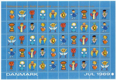 Danmark - Julemærkeark 1969 - Utakket på den højre side - Ufoldet