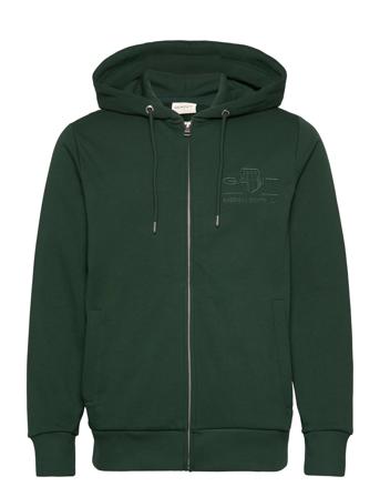 GANT Reg Tonal Shield Full Zip Hoodie Grön