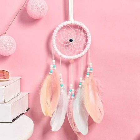 Håndlavet drømmefanger med fjer vægdekoration til børneværelse -