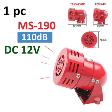 Ms-190/290/390 DC 110v Rød Mini Metallmotor Sirene Industriell Alarmlyd Elektrisk Vakt Mot Tyveri 130db DB MS-190-12V