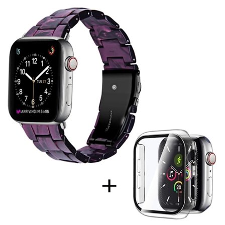 Apple Watch SE 2022 (44mm) klockarmband med 3 pärlor i resin och genomskinligt hölje - Lila