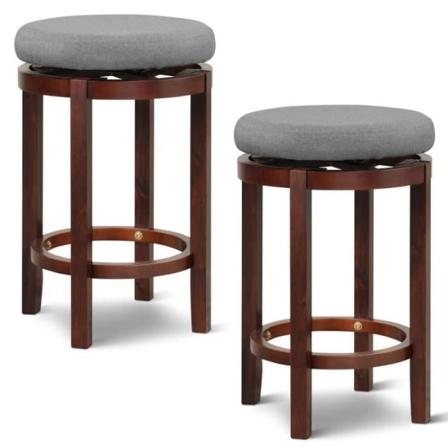 COSTWAY Set med 2 runda 360° svängbara barstolar, Dia. 42 x 66 cm, stoppad sits, last 180 kg, klassisk design, grå Grå