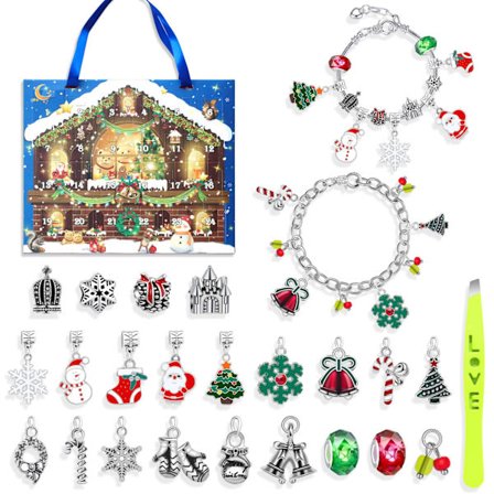 2025 Julekalender Armbånd til Piger, 24-Dages Nedtællingskalender til Jul DIY Smykkefremstillingssæt Gave 22 Perler 2 Armbånd_OF