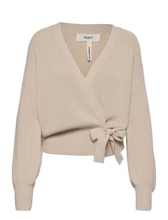 Objviolette L/S Knit Cardigan Div Strikkegenser Cardigan Beige Object