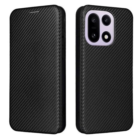 SKALO OnePlus 15 Carbon Fiber Lompakkokotelo - Musta