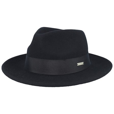 Seeberger - Nero fedora Cappello - Woolfelt Black Fedora @ Hatstore