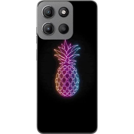 Kompatibelt Mobildeksel til Motorola Motorola Moto G15 Neonlysillustrasjon av ananas i fargerikt lys mot svart bakgrunn