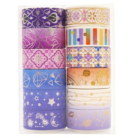 Washi Tape Set 3m x 15mm Stjärnhimmel Guldfolie Maskeringstejp Deko