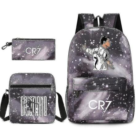Fodboldstjerne C Ronaldo CR7 trykt rygsæk til skolebrug - tredelt sæt Starry gray 3 backpack