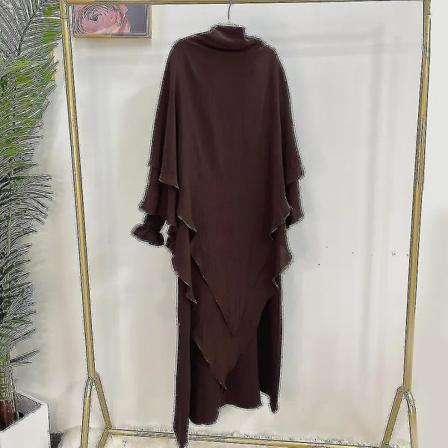 Ramadan Eid Muslimsk Kvinna Jilbab 2-delad Abaya med Hijab Lång Khimar Niqab Set Överhuvudtaget Böneklänning Islam Outfit Djellaba Burka mörkbrun set 