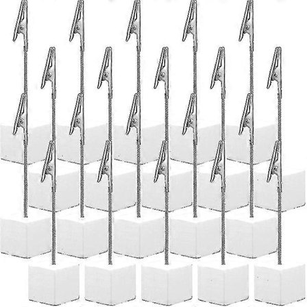 20 Stykker Plasskort Holder Kube Fotoklips Holder Med Alligatorklips Trebase Memo Bordnummer Holder Kort Display Stativ for Kontor Meny Bryllup