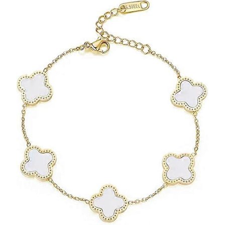 Dame Mode Armbånd til Piger, Justerbart 14K Guldbelagt Sødt Kløver Armbånd Feriegave Smykker til Damer og Piger (Hvid)