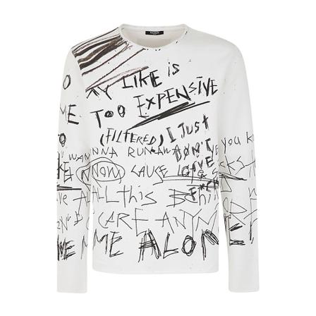 Balmain Graphic-print Raw-cut Sweatshirt , Wit , Heren , Maat: L