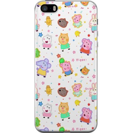 Yhteensopiva Puhelinkuori Apple iPhone 5s Värikkäät piirretyt eläinhahmot leikkisässä tyylissä tähtien ja pisteiden kera vaalealla taustalla