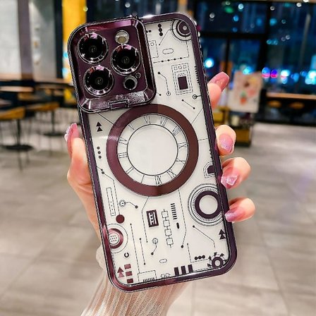 Magsafe Clear Case kompatibelt med Iphone 15 Pro Max, mjuk TPU-plätering Stötsäkert cover med linsskyddsstativ