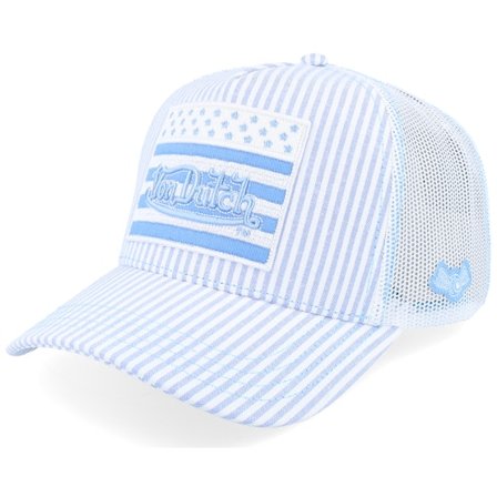 Von Dutch - Weiss trucker Cap - Square Patch Flag Light Blue A-Frame Trucker @ Hatstore