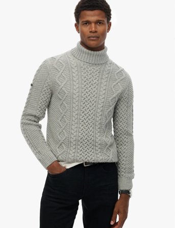 Superdry Jacob Cable Roll Neck Jumper - Grey - XXXL