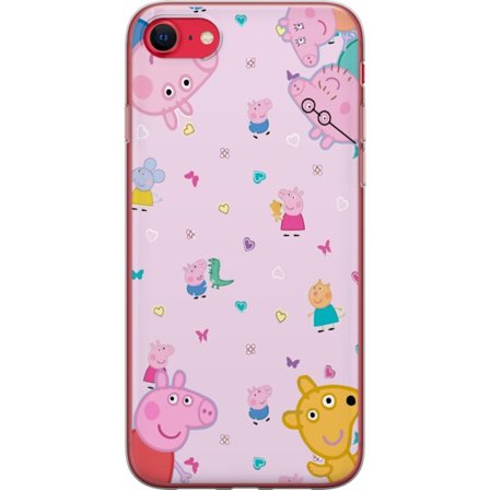 Kompatibelt Mobildeksel til Apple iPhone SE (2022) Peppa Gris med en baby i armene, mamma gris motiv i fargerik og myk barneillustrasjon med hjerter