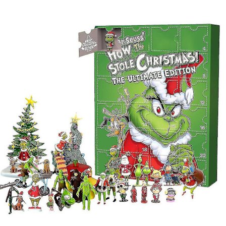 Grinch Julenissekalender 2024 - Figurer, Statuer, Lekesett - 24 Dagers Juletelling - Kalender for Barn - Gave