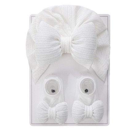 Gränsöverskridande baby halogen skydd dörr huvudduk hatt, nyfödd bomullsfylld stor rosett stickad hatt, ren bomullsstrumpset