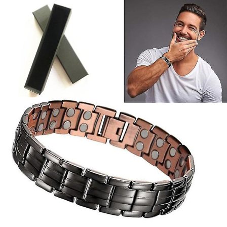 1 st Herr Koppar Magnetarmband för Artritsmärta Lindring Elegant Massiv Koppar Armband med Dubbla Rader Starka Magneter, Brons Svart Dubbel Rad