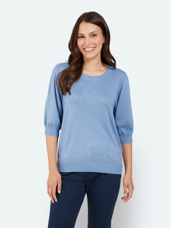 JENSEN - Kortærmet Strik - Blå Melange