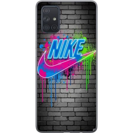 Samsung Galaxy A71 Genomskinligt Skal Neonfärgad street art logotyp färgstark graffiti i blått, rosa och grönt spray på tegelvägg trendigt urban