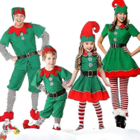 Jultomtekostym Familj Vuxen Barn Fancy Dress Santa Helper Outfits_y
