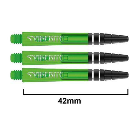 Red Dragon Darts Snakebite Nitrotech Shafts 42mm Polycarbonate Green - 2 Sets (6 shafts) - Professional Darts Shafts for players