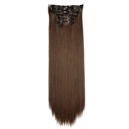 Clip-in rett hårspenne sømløs 24 tommer lett 16 klips syntetisk fasjonabelt hårforlengelse hårstykke brunt