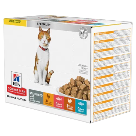 Hills Science Plan - Feline Young Sterilised Ch/Sa/Tr/T Pouch 12x85 g - Katt - Kattefôr & kattemat - Våtfôr og våtmat - ZOO.no