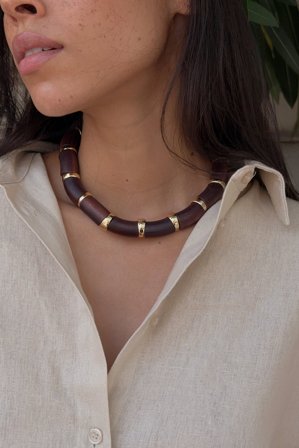 NA-KD Wooden Look Necklace - Smykker - Brun - One Size