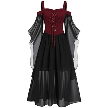 Halloween Middelalder Renessanse Cosplay Kostymer Heks Gotisk Pirat Viking Vestidos Bandasje Kle Opp Fest Julekjole For Kvinner Rød L[CO]