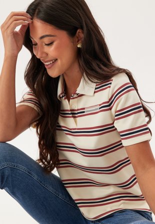 ONLY - Onlevie S/S Polo Top - Antique White Stripes:navy Bla - Kläder - - Bubbleroom