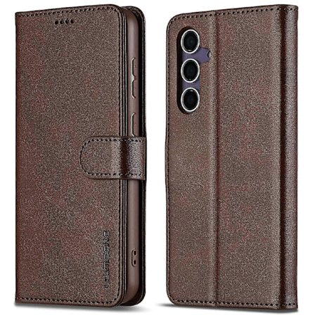 LC.IMEEKE Til Samsung Galaxy S25 Etui Kalvetekstur PU Læder Stand Wallet Telefon Cover - Grå[HK]