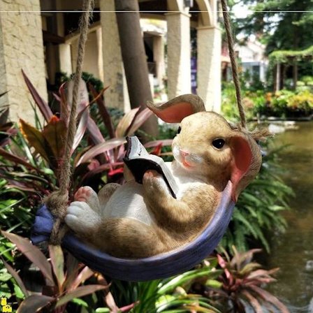 Hartsinen keinu kani puutarha patsas simulointi harmaa ulko puutarha maisema roikkuva koriste luova koti eläin patsas lahjat