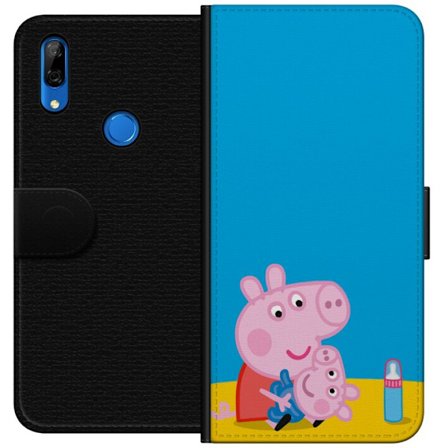 Kompatibelt Lommeboketui til Huawei P Smart Z Peppa Pig alvet tema med krone og tryllestav på rosa bakgrunn, søt barneillustrasjon med Greta Gris i