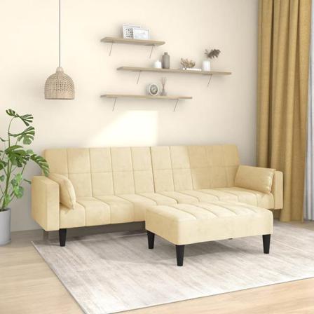 Vidaxl Bäddsoffa 2-sits Med Två Kuddar Och Fotpall Gräddvit Samm Creme